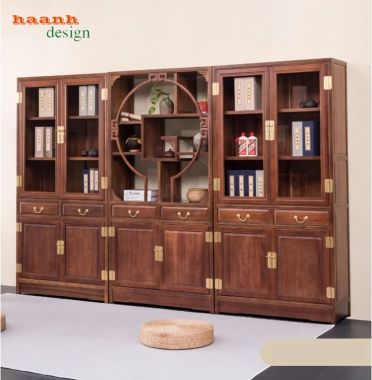 Mẫu tủ kệ sách đẹp chuẩn phong cách cổ điển Á Đông-TSC 006
