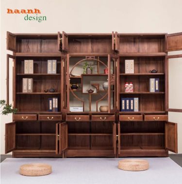 Mẫu tủ kệ sách đẹp chuẩn phong cách cổ điển Á Đông-TSC 006