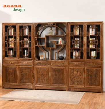 Tủ sách gỗ tự nhiên giả cổ thiết kế mô-đun - TSC 009
