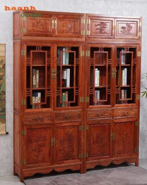 Tủ sách gỗ tự nhiên giả cổ thiết kế mô-đun - TSC 009