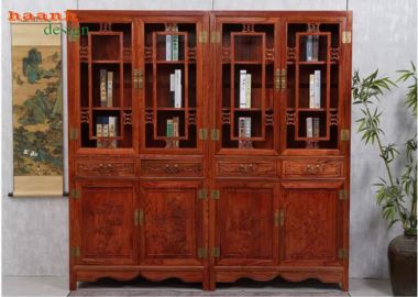 Tủ sách gỗ tự nhiên giả cổ thiết kế mô-đun - TSC 009