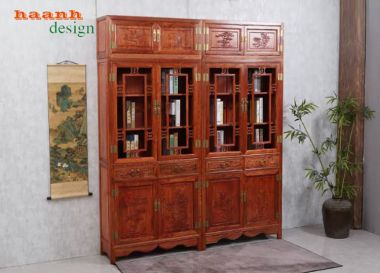 Tủ sách gỗ tự nhiên giả cổ thiết kế mô-đun - TSC 009