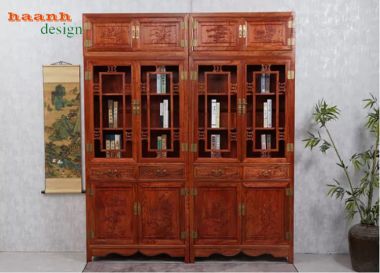 Tủ sách gỗ tự nhiên giả cổ thiết kế mô-đun - TSC 009
