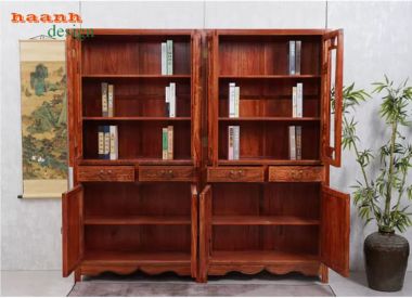 Tủ sách gỗ tự nhiên giả cổ thiết kế mô-đun - TSC 009
