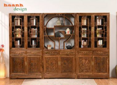 Tủ sách gỗ tự nhiên giả cổ thiết kế mô-đun - TSC 009