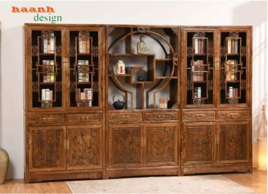 Tủ sách gỗ tự nhiên giả cổ thiết kế mô-đun - TSC 009