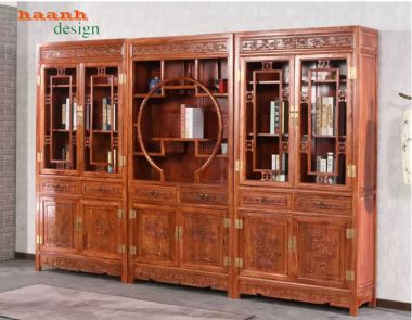 Tủ sách gỗ tự nhiên giả cổ thiết kế mô-đun - TSC 009