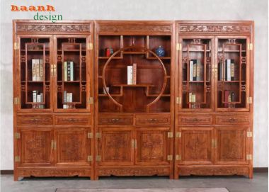 Tủ sách gỗ tự nhiên giả cổ thiết kế mô-đun - TSC 009