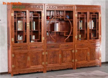 Tủ sách gỗ tự nhiên giả cổ thiết kế mô-đun - TSC 009