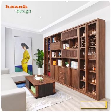 Tủ sách gia đình phong cách hiện đại từ gỗ óc chó cao cấp-THS 016