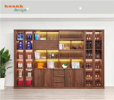 Tủ sách gia đình phong cách hiện đại từ gỗ óc chó cao cấp-THS 016