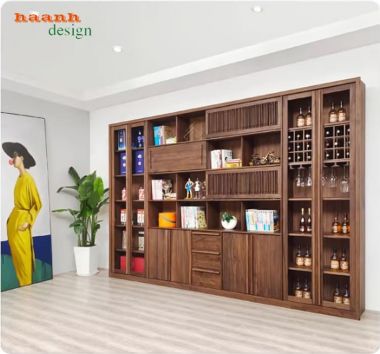 Tủ sách gia đình phong cách hiện đại từ gỗ óc chó cao cấp-THS 016