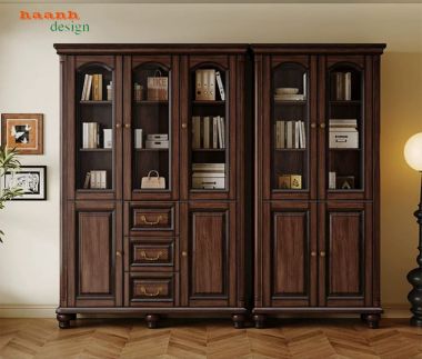 Tủ sách tân cổ điển cánh kính nhiều khoang - TST 010