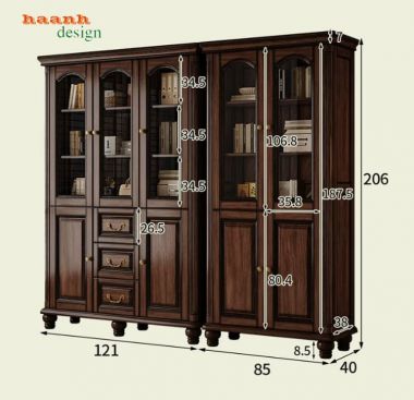 Tủ sách tân cổ điển cánh kính nhiều khoang - TST 010