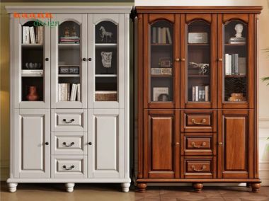 Tủ sách tân cổ điển cánh kính nhiều khoang - TST 010