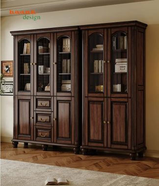 Tủ sách tân cổ điển cánh kính nhiều khoang - TST 010