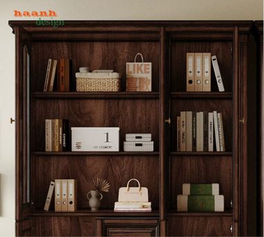 Tủ sách tân cổ điển cánh kính nhiều khoang - TST 010