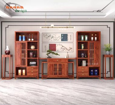 Kệ trang trí phòng khách gỗ hương Nam Phi chuẩn Á Đông-TGC 006