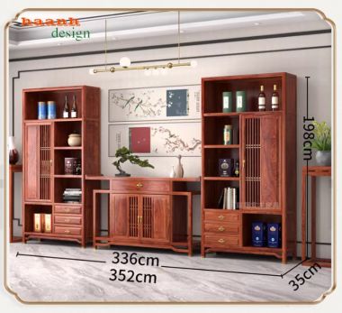 Kệ trang trí phòng khách gỗ hương Nam Phi chuẩn Á Đông-TGC 006