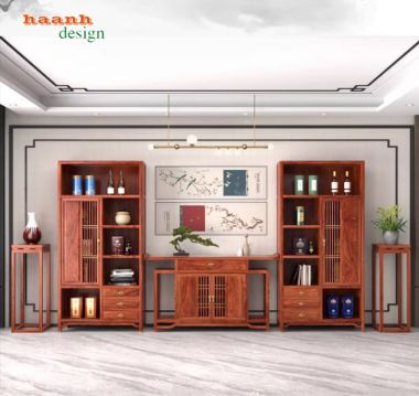 Kệ trang trí phòng khách gỗ hương Nam Phi chuẩn Á Đông-TGC 006