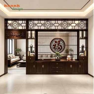 Tủ trang trí phòng khách giả cổ dạng vách ngăn - TGC 010