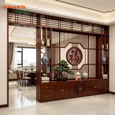 Tủ trang trí phòng khách giả cổ dạng vách ngăn - TGC 010