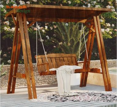 Ghế xích đu gỗ cao cấp gỗ Teak cho sân vườn hiện đại-GNT 015
