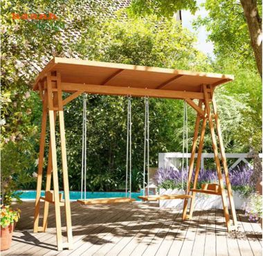 Ghế xích đu gỗ cao cấp gỗ Teak cho sân vườn hiện đại-GNT 015