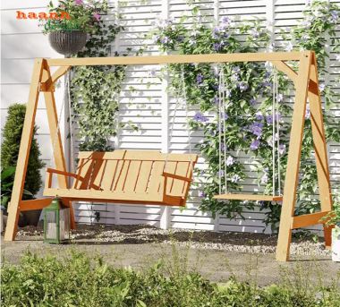 Mẫu xích đu đẹp ngoài trời phong cách gỗ Teak nhập khẩu-GNT 016