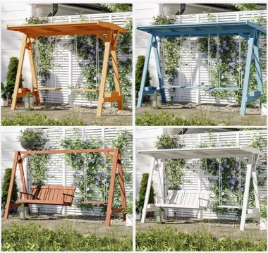 Mẫu xích đu đẹp ngoài trời phong cách gỗ Teak nhập khẩu-GNT 016