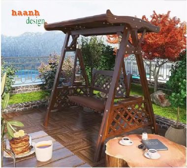 Thưởng thức thư giãn trên xích đu gỗ teak tự nhiên-GNT 009