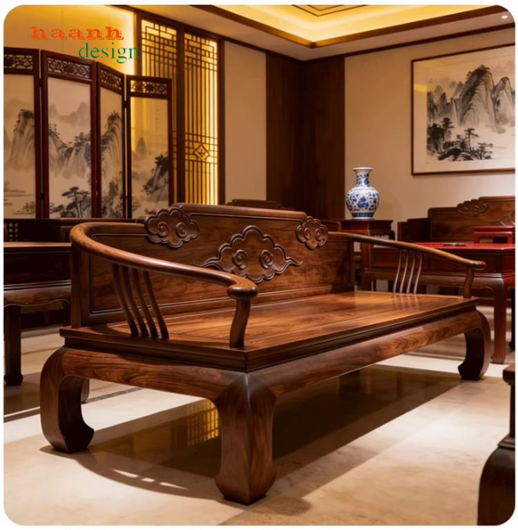 giường la hán gỗ óc chó đẹp chạm khắc thủ công