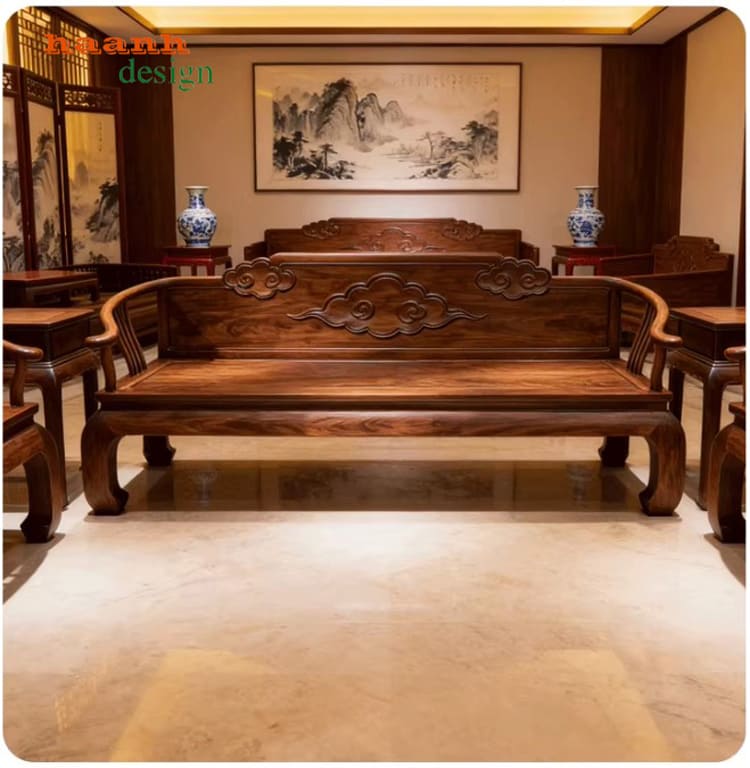giường la hán gỗ óc chó phòng khách cao cấp