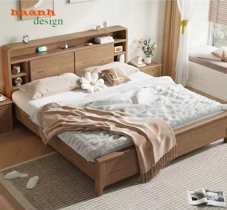 Giường Gỗ Tự Nhiên Hiện Đại Thiết Kế Tối Giản Đầy Tinh Tế-DHN 016