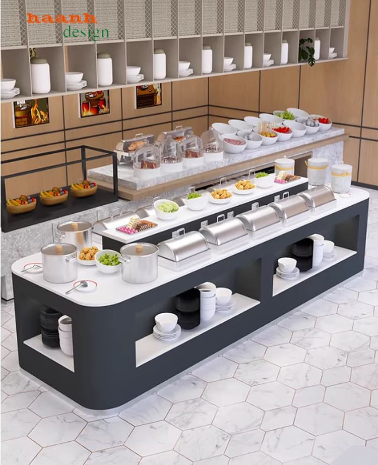 bàn buffet gỗ công nghiệp cao cấp mặt đá