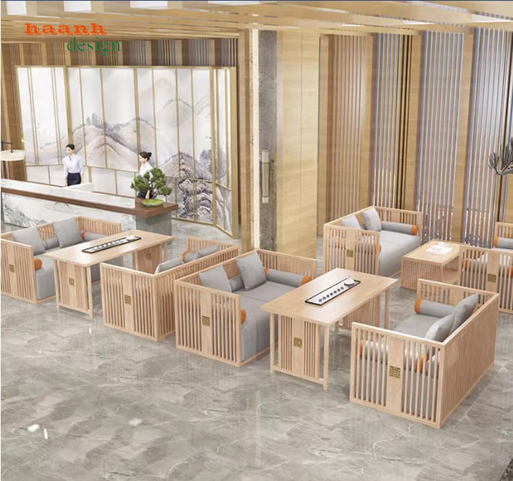 bàn ghế ăn nhà hàng gỗ sồi hiện đại