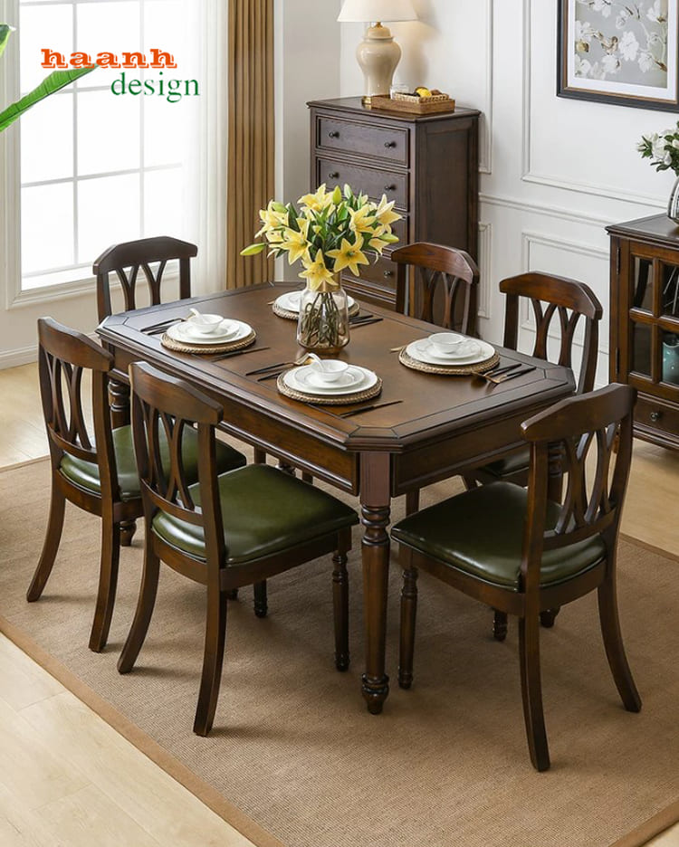 Bộ bàn ăn tân cổ điển đẹp sang trọng chuẩn phong cách Mỹ-NHT 007