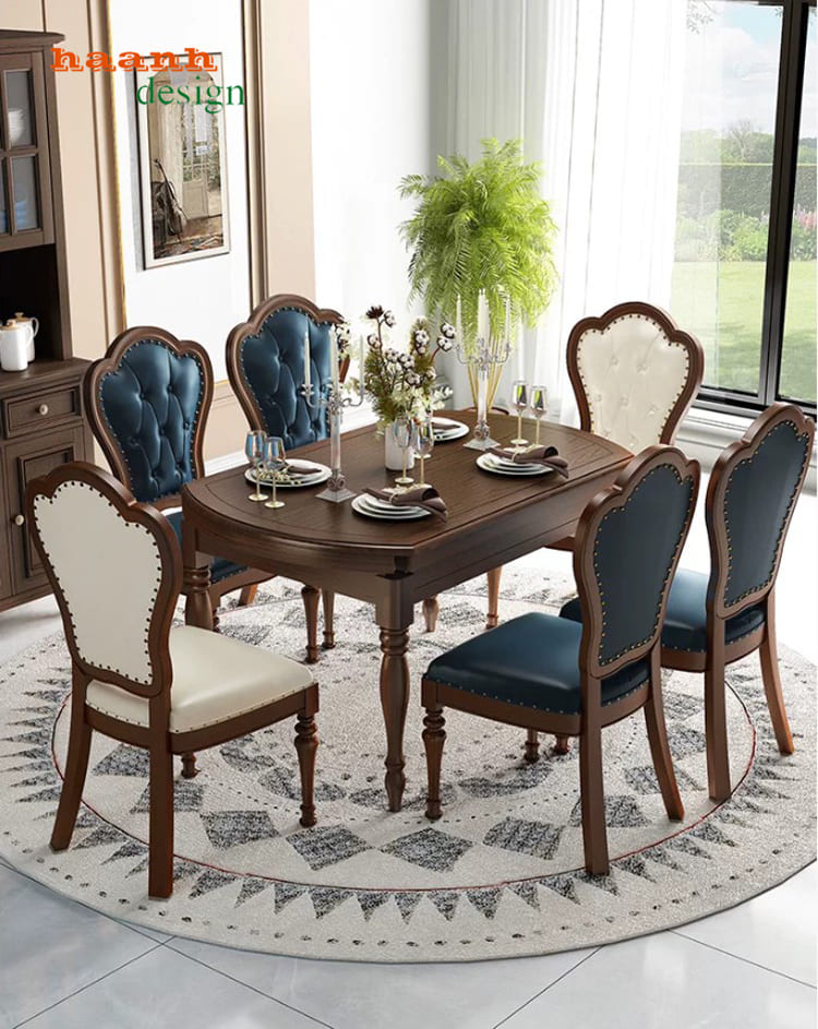 Mẫu bàn ăn cổ điển đẹp cao cấp cho nhà hàng khách sạn-NHT 006