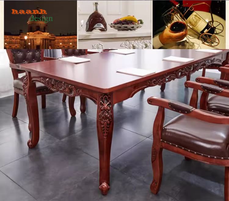 mẫu bàn ăn cổ điển đẹp đục chạm hoa văn