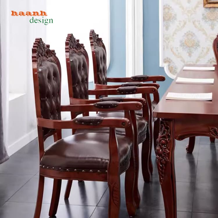 mẫu bàn ăn cổ điển đẹp bọc đệm vải