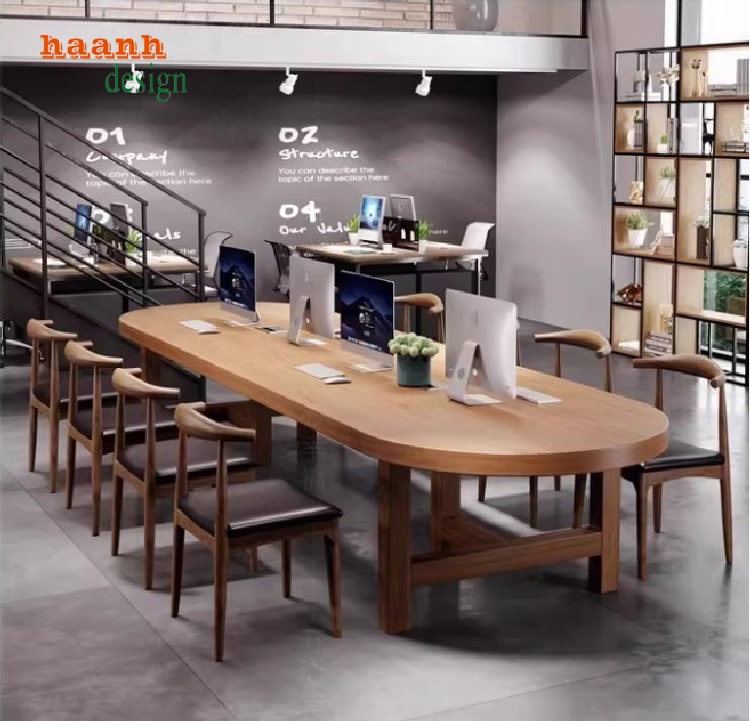 bàn họp văn phòng gỗ sồi tự nhiên mặt veneer phủ PU