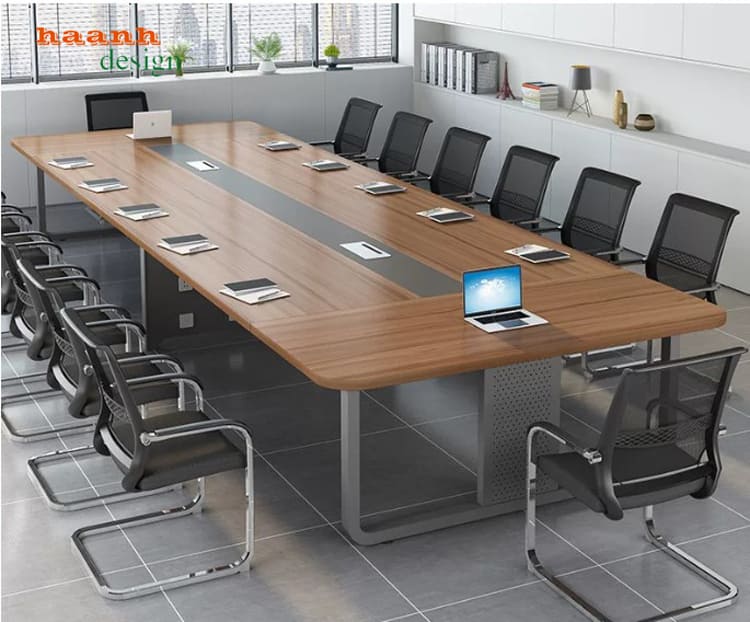 Bàn họp chân sắt mặt gỗ cao cấp