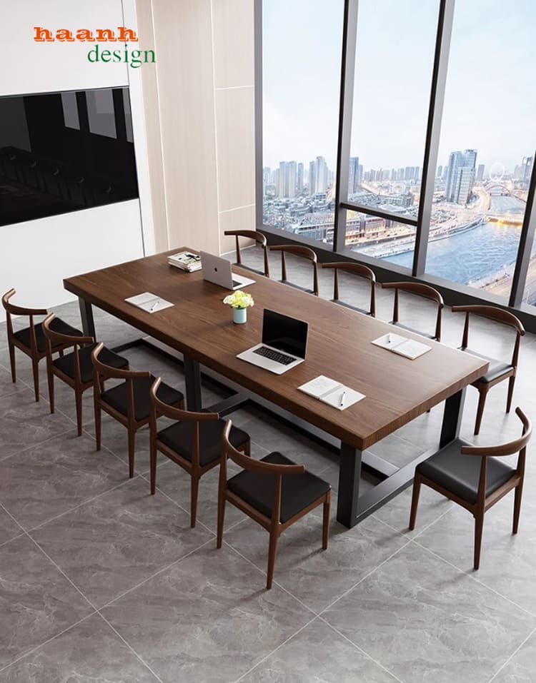 Mẫu bàn họp văn phòng chân sắt mặt gỗ đẹp sang trọng-BHS 014