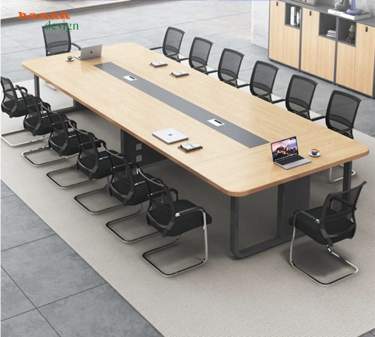 Bàn họp chân sắt mặt gỗ dài có dải kỹ thuật - BHS 017