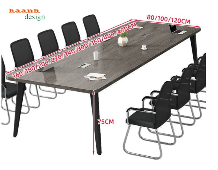 Kích thước tham khảo BHS 018 Kích thước tham khảo bàn họp chân sắt mặt gỗ BHS 018