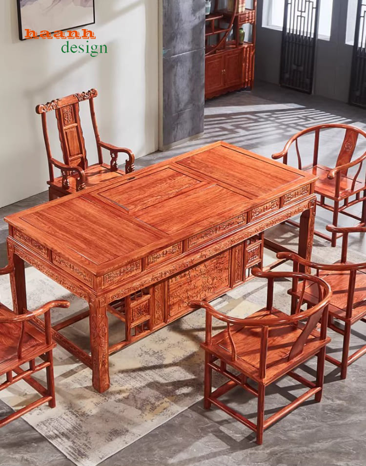 bàn ghế lãnh đạo gỗ hương chạm