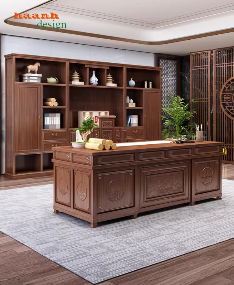 nội thất phòng lãnh đạo gỗ giả cổ chạm khắc