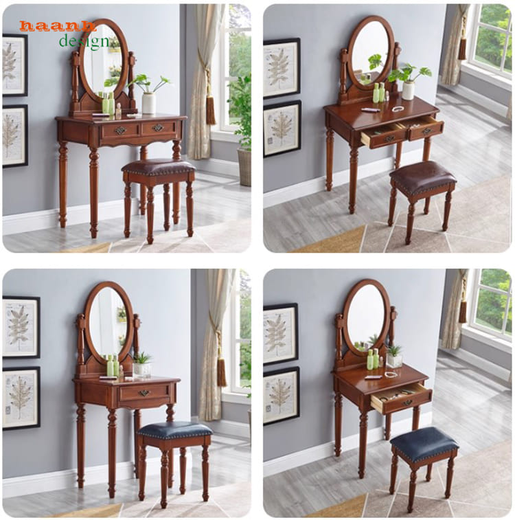bàn trang điểm tân cổ điển kết hợp phụ kiện decor phòng ngủ