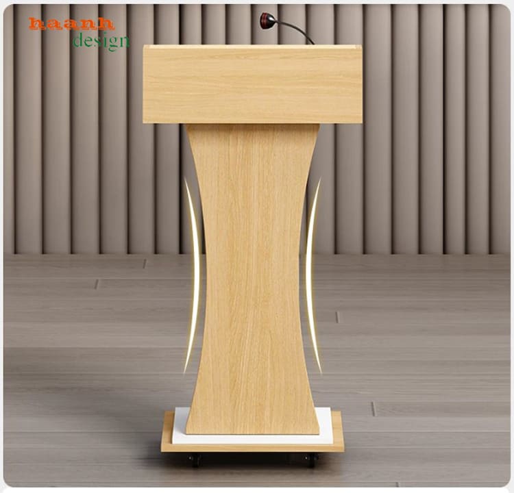 Mặt trước bục phát biểu vân gỗ sáng với thân cong cân đối Mặt trước bục phát biểu vân gỗ sáng với thân cong cân đối