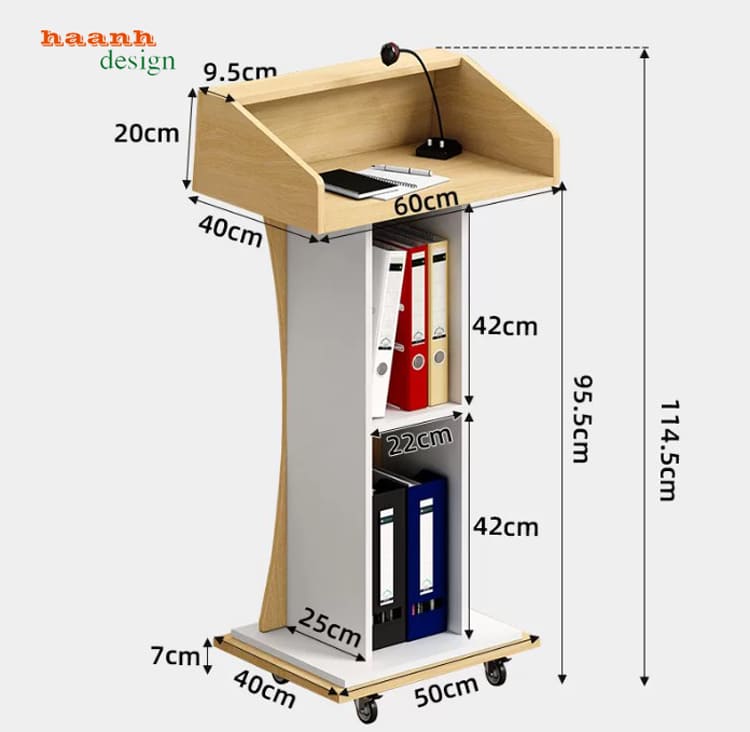 Bản vẽ kích thước minh họa bục phát biểu có mặt khay và kệ Bản vẽ kích thước minh họa bục phát biểu có mặt khay và kệ